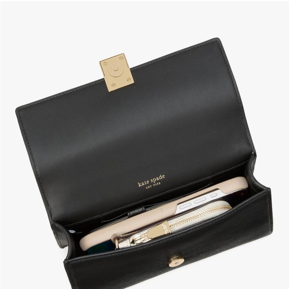 kate spade new york Deco Mini Leather Flap Chain Crossbody | luxury black clutch - Picture 6 of 8